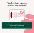 Feeding instructions for a product with a syringe and graduated markings on a white background. bullet 4