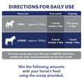 YuMOVE Joint Care usage chart for horses with different sizes and daily dosages. bullet 2