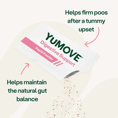 YUMOVE Digestive Support Powder packaging with text on a white background 2