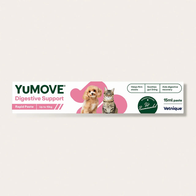 YuMOVE digestive support product packaging with a dog and cat illustration on a white background5
