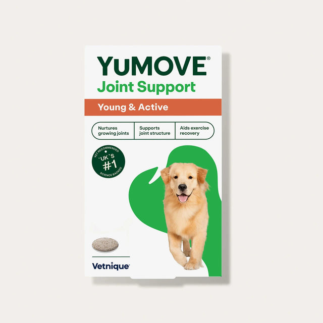 YuMOVE Joint Support package for young and active dogs on a light gray background1