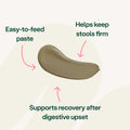Illustration of a brown paste with text describing its benefits on a light background bullet 2