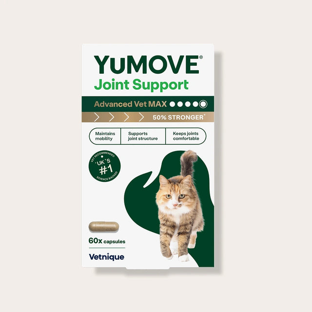 YuMOVE Joint Support packaging for cats with a cat illustration on a white background1